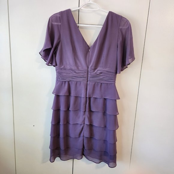 Jessica Howard Purple Layered Wrap Bodice with Ruched Rhinestoned Waist | Size 6 - Picture 6 of 9